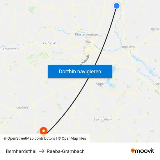 Bernhardsthal to Raaba-Grambach map