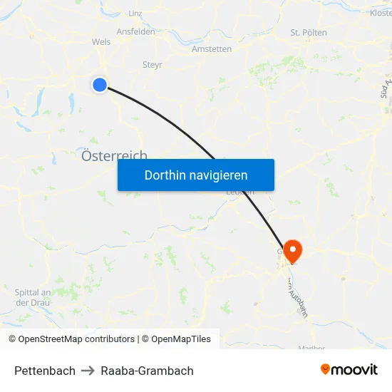 Pettenbach to Raaba-Grambach map