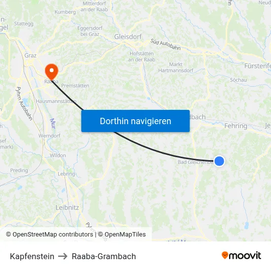 Kapfenstein to Raaba-Grambach map