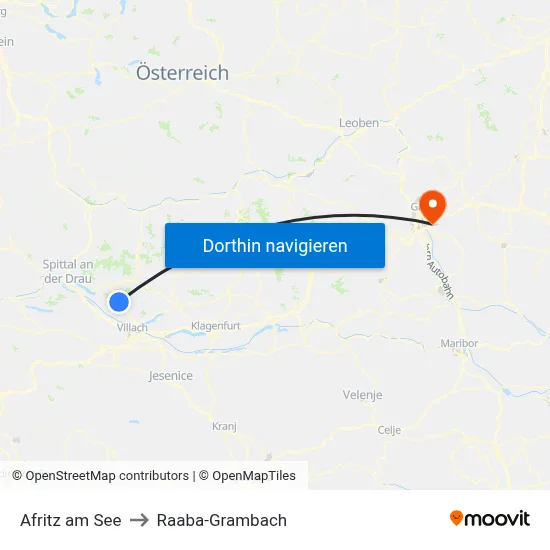 Afritz am See to Raaba-Grambach map