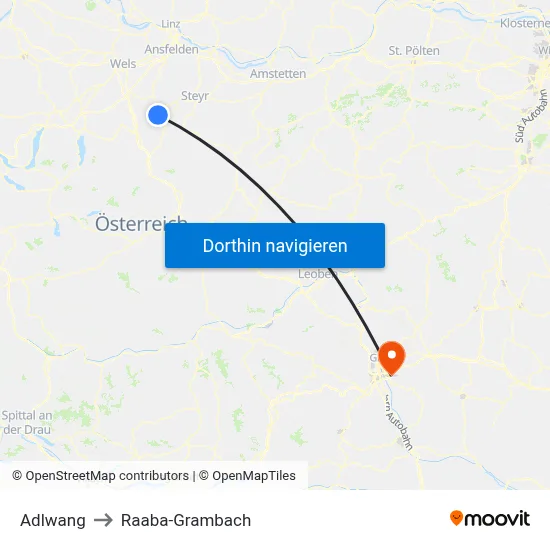 Adlwang to Raaba-Grambach map