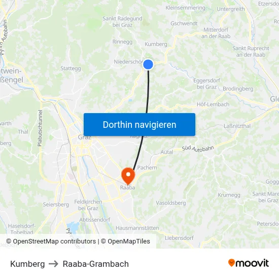 Kumberg to Raaba-Grambach map