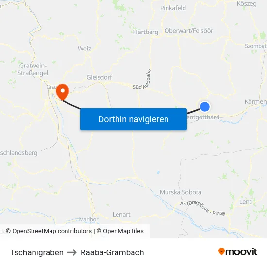 Tschanigraben to Raaba-Grambach map