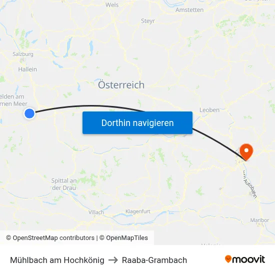 Mühlbach am Hochkönig to Raaba-Grambach map