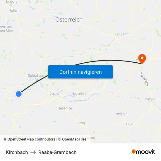 Kirchbach to Raaba-Grambach map