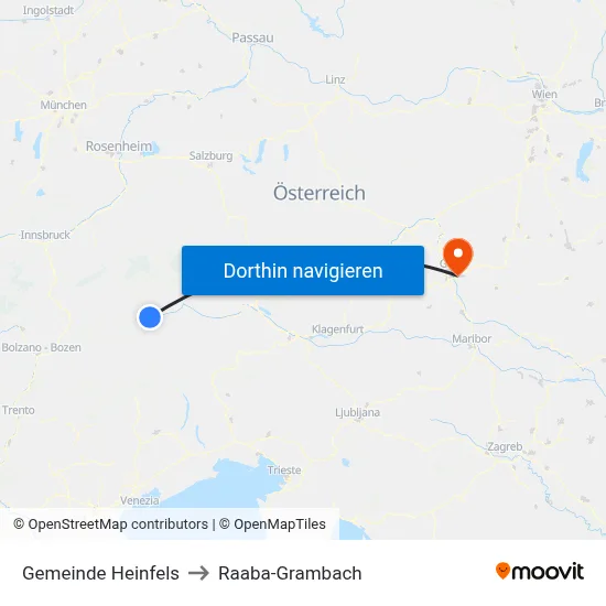 Gemeinde Heinfels to Raaba-Grambach map
