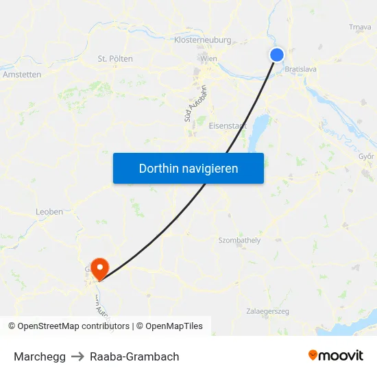 Marchegg to Raaba-Grambach map
