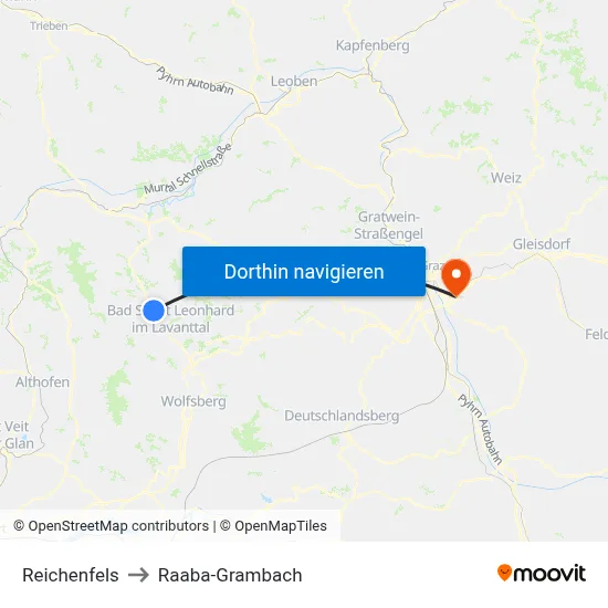 Reichenfels to Raaba-Grambach map