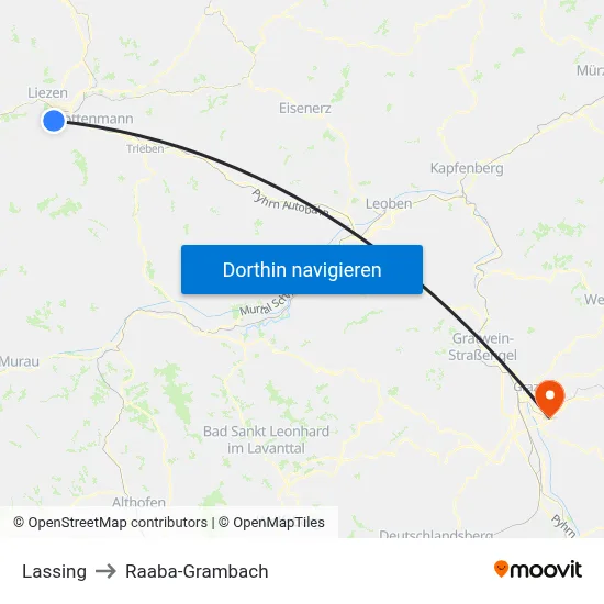 Lassing to Raaba-Grambach map