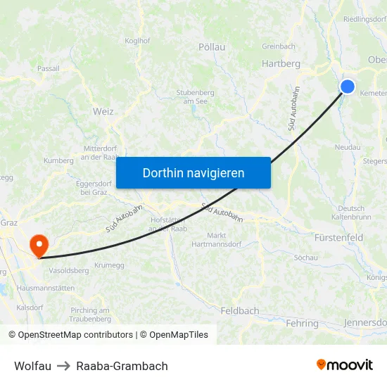 Wolfau to Raaba-Grambach map
