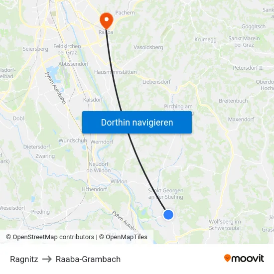 Ragnitz to Raaba-Grambach map