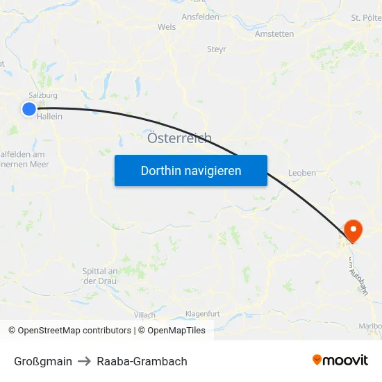 Großgmain to Raaba-Grambach map