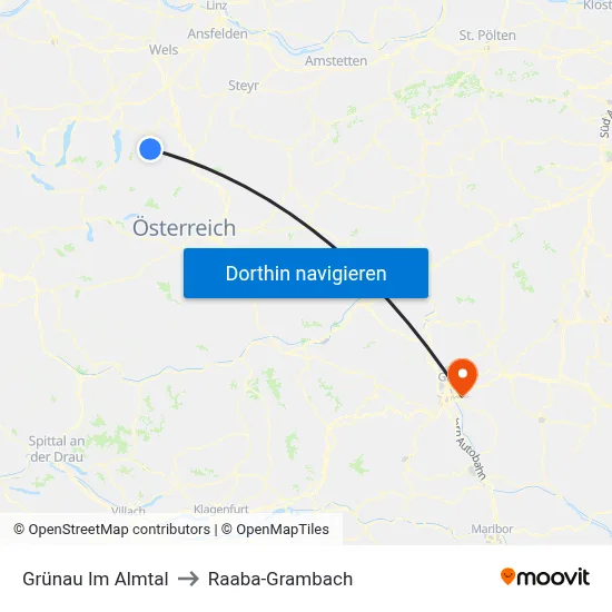 Grünau Im Almtal to Raaba-Grambach map