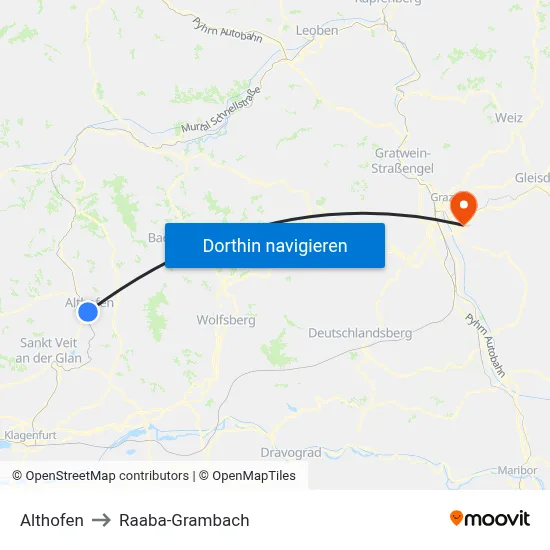 Althofen to Raaba-Grambach map