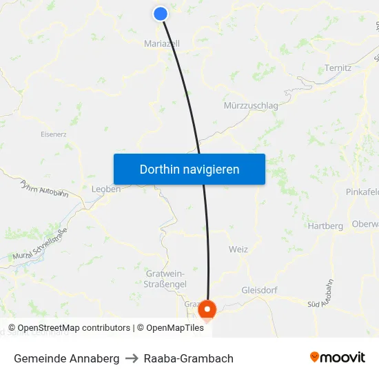 Gemeinde Annaberg to Raaba-Grambach map