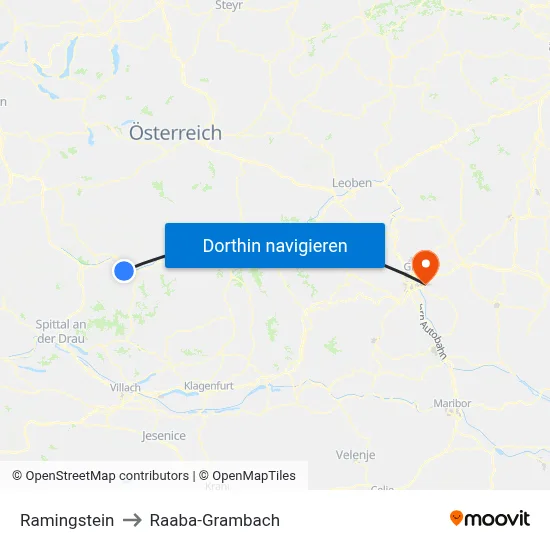 Ramingstein to Raaba-Grambach map