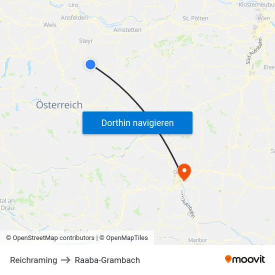 Reichraming to Raaba-Grambach map