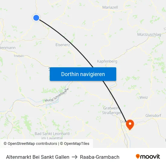 Altenmarkt Bei Sankt Gallen to Raaba-Grambach map