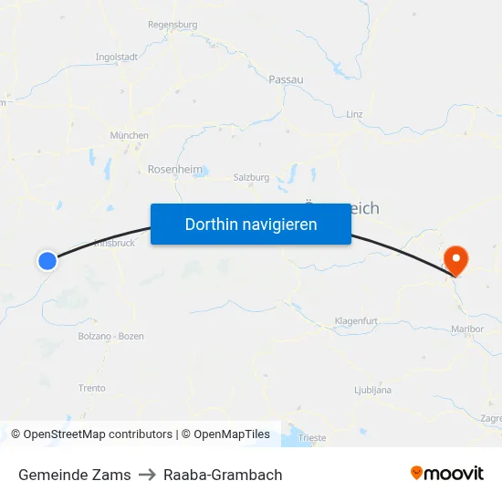 Gemeinde Zams to Raaba-Grambach map