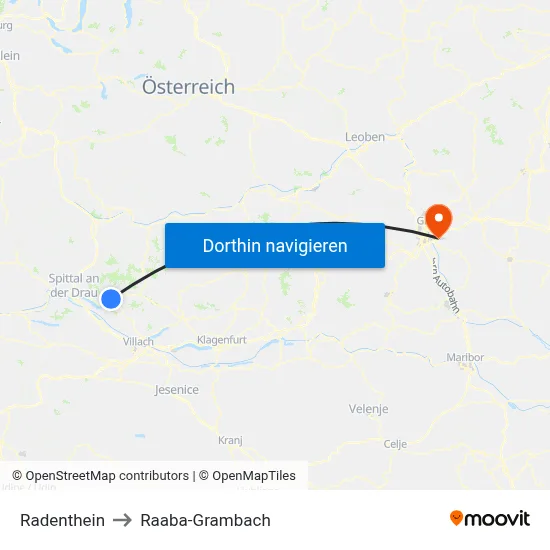 Radenthein to Raaba-Grambach map