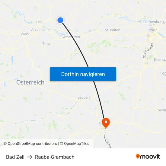 Bad Zell to Raaba-Grambach map