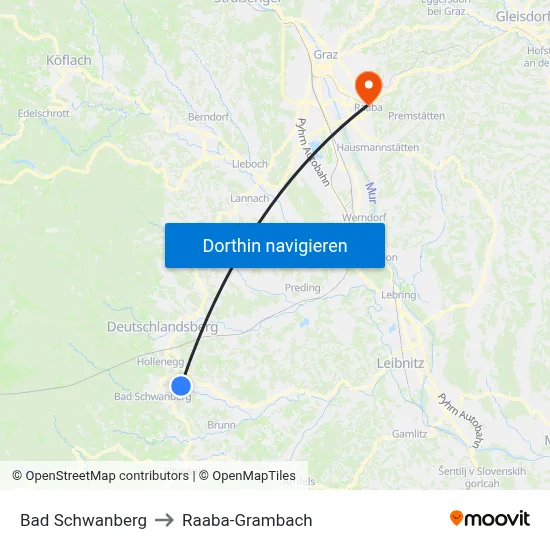 Bad Schwanberg to Raaba-Grambach map