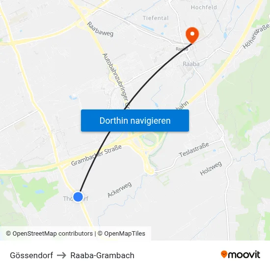 Gössendorf to Raaba-Grambach map