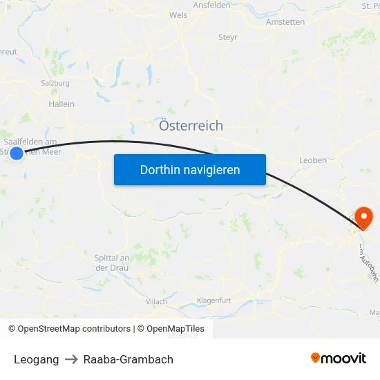 Leogang to Raaba-Grambach map