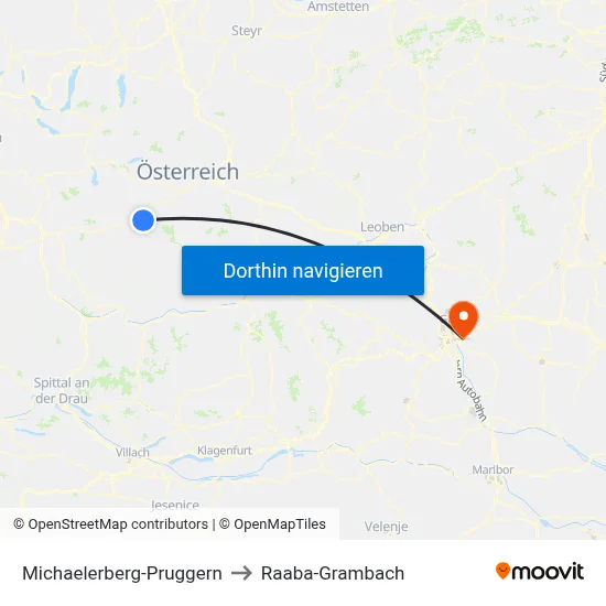 Michaelerberg-Pruggern to Raaba-Grambach map
