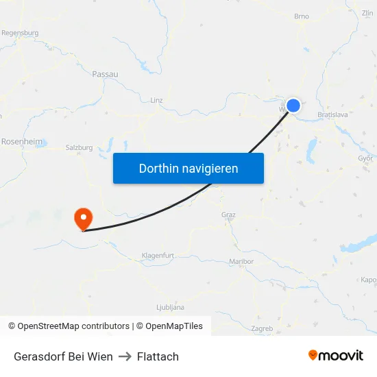 Gerasdorf Bei Wien to Flattach map