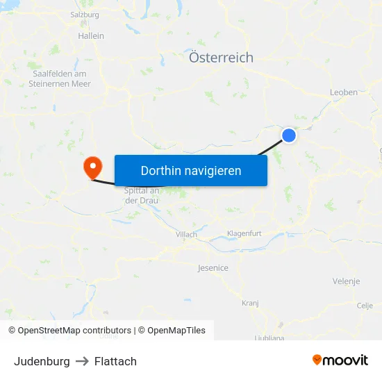 Judenburg to Flattach map
