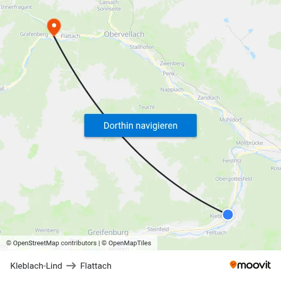 Kleblach-Lind to Flattach map