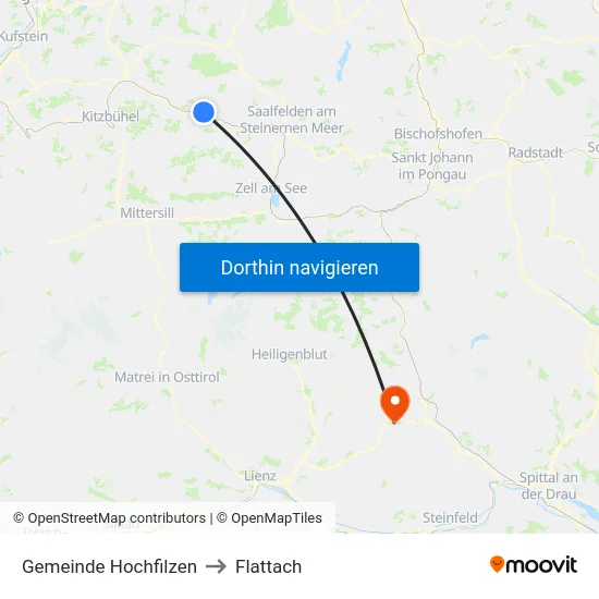 Gemeinde Hochfilzen to Flattach map
