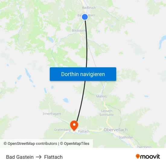 Bad Gastein to Flattach map