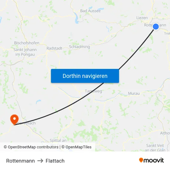 Rottenmann to Flattach map