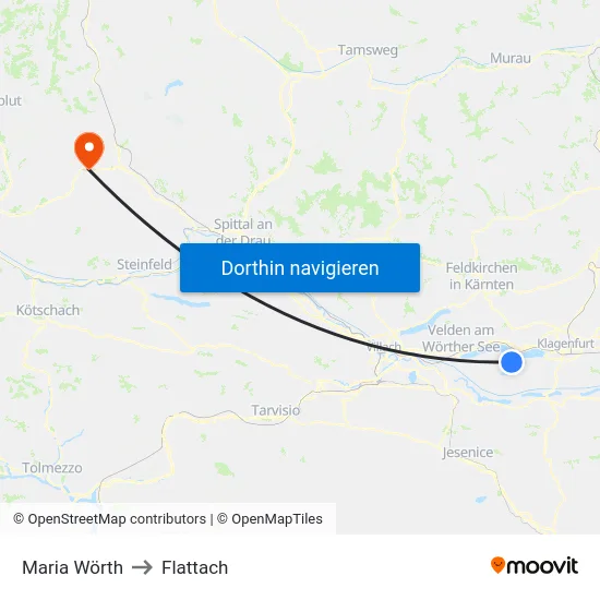 Maria Wörth to Flattach map