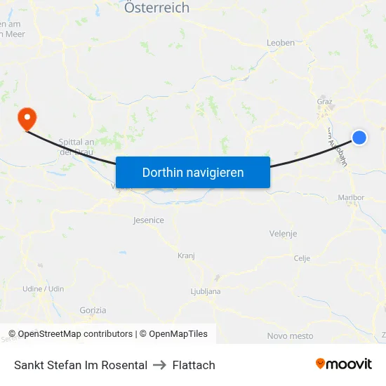 Sankt Stefan Im Rosental to Flattach map
