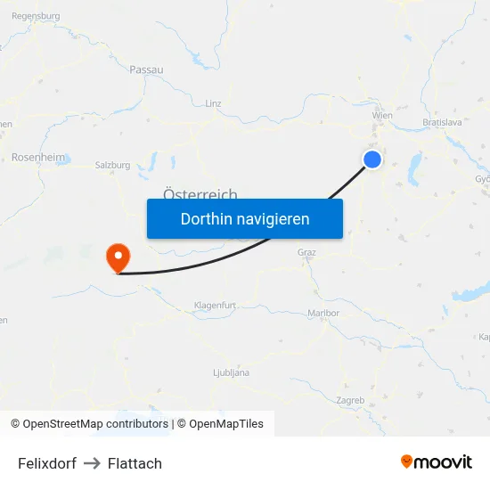 Felixdorf to Flattach map