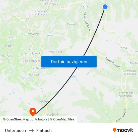 Untertauern to Flattach map