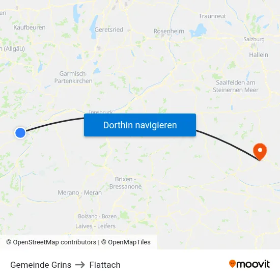 Gemeinde Grins to Flattach map