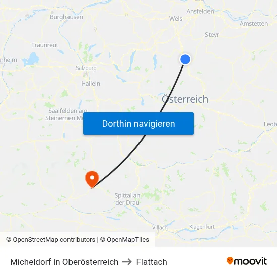 Micheldorf In Oberösterreich to Flattach map
