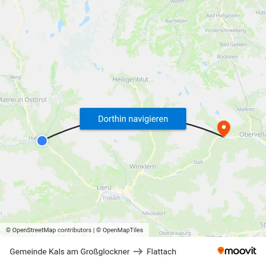 Gemeinde Kals am Großglockner to Flattach map