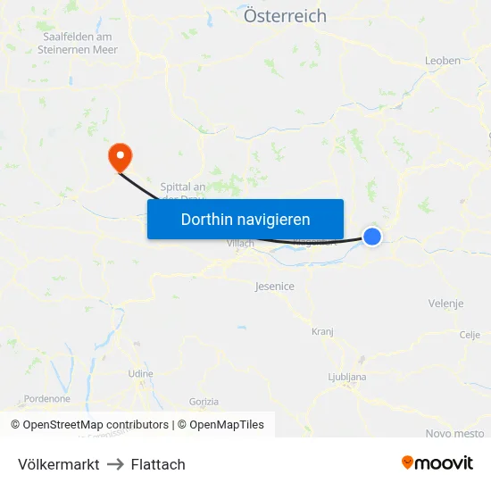 Völkermarkt to Flattach map