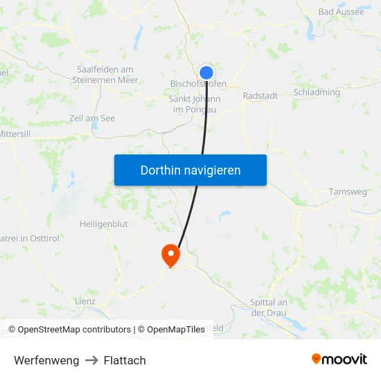 Werfenweng to Flattach map