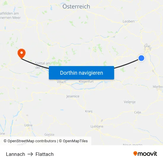 Lannach to Flattach map
