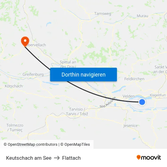 Keutschach am See to Flattach map