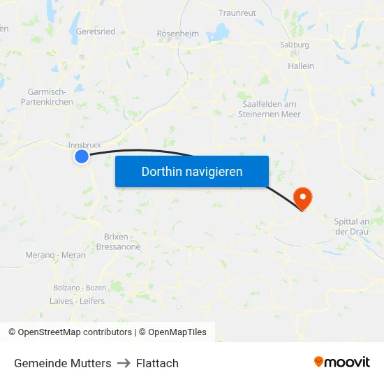 Gemeinde Mutters to Flattach map