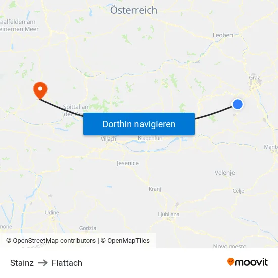 Stainz to Flattach map