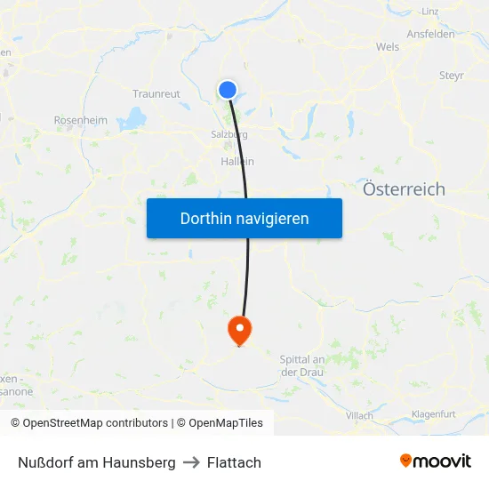 Nußdorf am Haunsberg to Flattach map