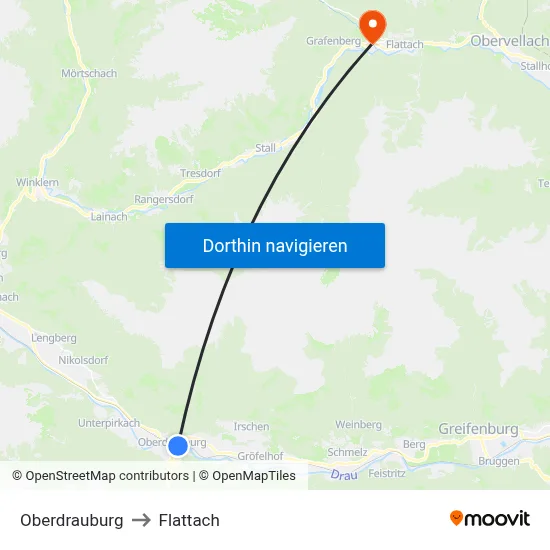 Oberdrauburg to Flattach map